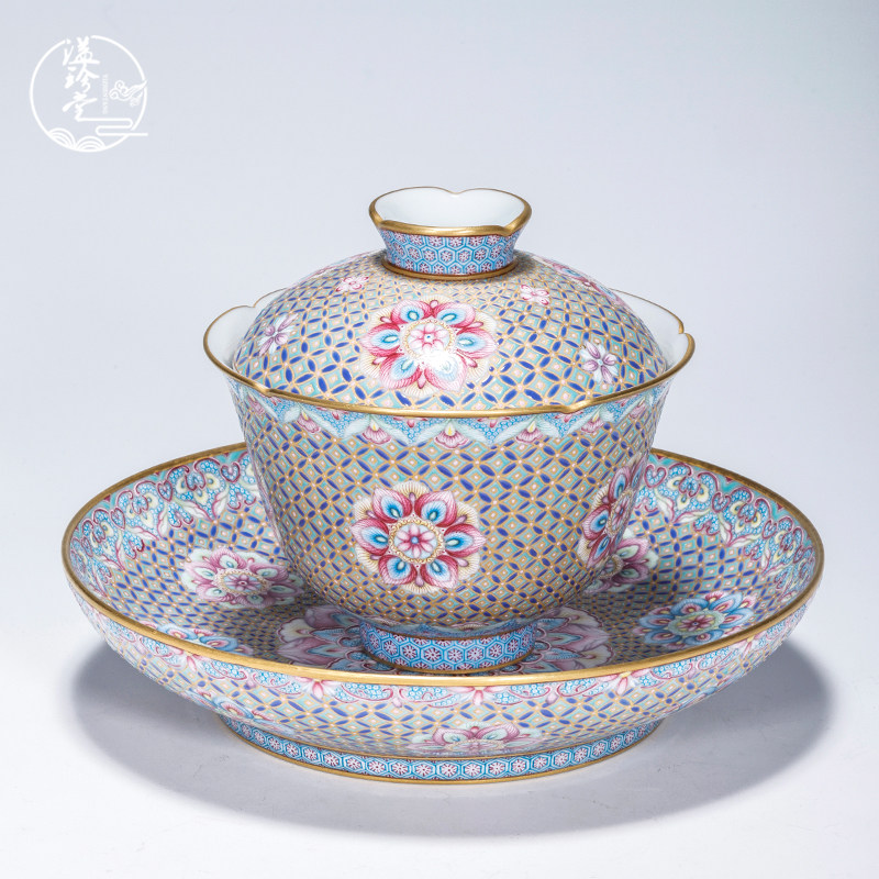 景德镇溢珍堂手绘描金宝相纹盖碗精品泡茶碗 壶承功夫茶具茶杯