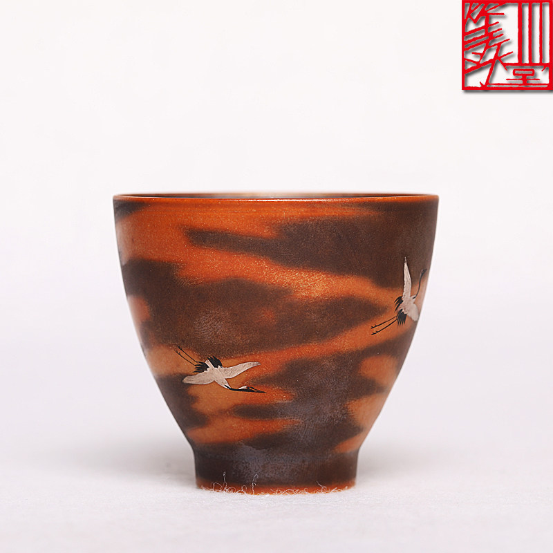 等于堂柴烧杯 尉小芳手绘花鸟 鹤 茶杯品茗杯 草虫主人杯   茶具