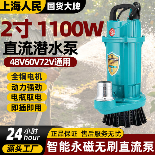上海人民直流潜水泵2寸1100W家农用48V60V72V浇地灌溉电瓶车抽水
