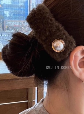 金边珍珠加大BB夹 韩国进口ins长方形秋冬毛绒边夹垫高刘海夹发夹