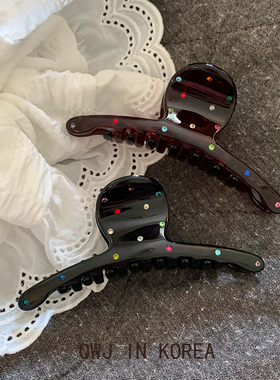 韩国进口小彩钻鲨鱼夹黑色玳M棕色法式气质抓夹发量少盘发发夹