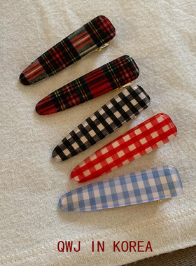 Hans 韩国进口英伦红绿黑色格子边夹ins博主同款学院风刘海夹发夹