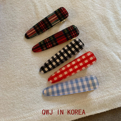 韩国进口英伦红绿黑色格子边夹