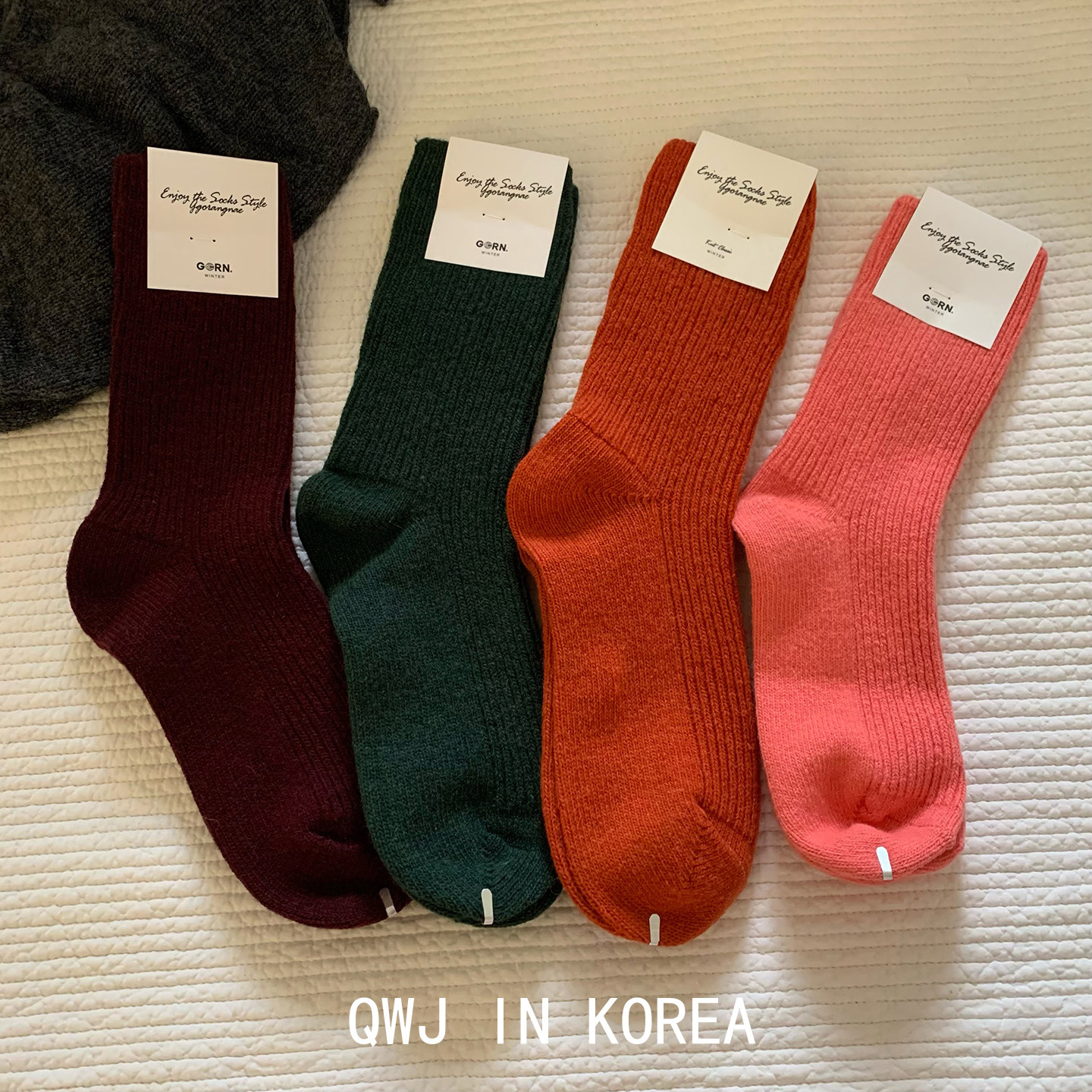 韩国进口圣诞色GG女士堆堆羊毛袜秋冬保暖加厚毛线袜子纯色中筒袜,女士内衣/男士内衣/家居服,中筒袜,淘宝优惠券,粉丝福利购,淘宝优惠卷