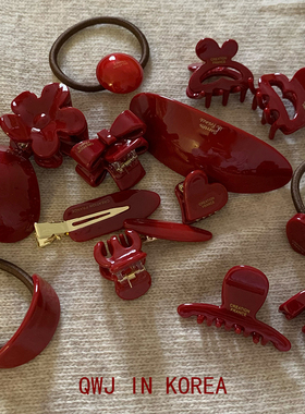 24酒红色系韩国进口France金标醋酸发夹新年红色发饰抓夹发圈