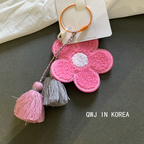 韩国进口粉色大花朵流苏挂件