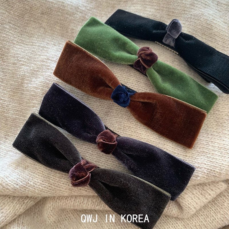 韩国进口撞色丝绒蝴蝶结边夹发夹
