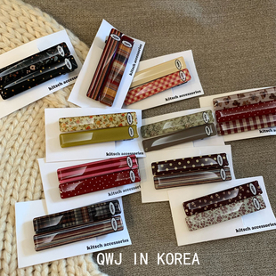 韩国进口边夹Apple秋冬复古格子鸭嘴夹学院风波点可爱气质发夹