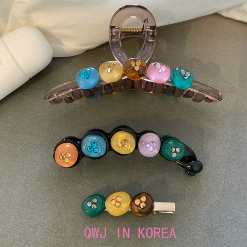 韩国进口BY彩色闪钻边夹大鲨鱼夹