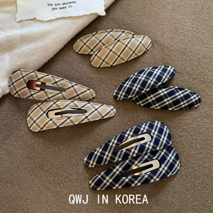 韩国进口边夹ins博主同款文静气质卡其黑色格纹BB夹百搭刘海发夹