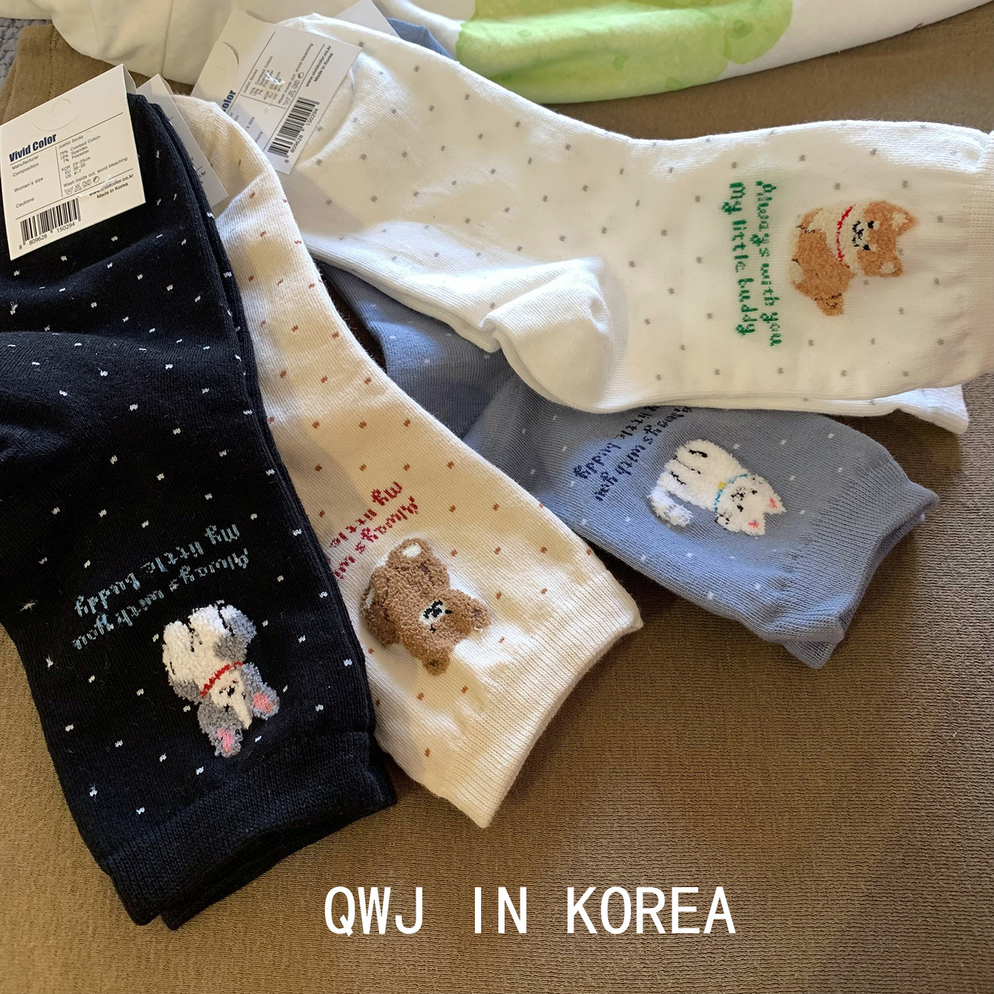 又见超可爱立体毛绒动物波点袜韩国进口女袜子卡通棉袜中筒运动袜