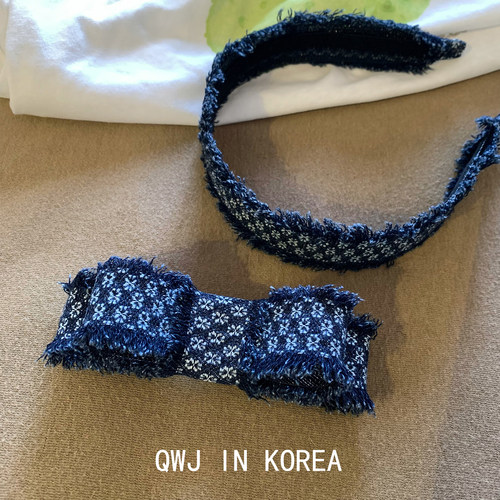 韩国进口秋冬高档牛仔蓝发夹发箍