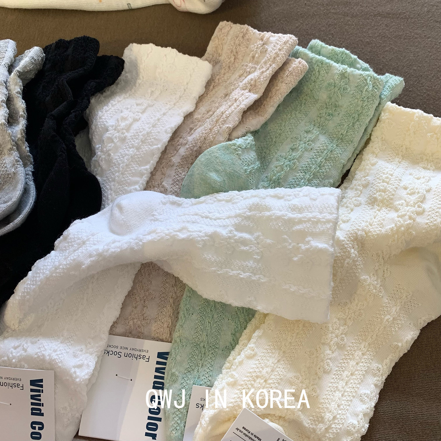 韩国进口袜子春夏薄复古麻花透气网眼女中筒袜百搭纯色棉袜运动袜