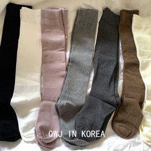 自留瑜伽运动可穿小腿袜韩系百搭气质纯色女棉袜不过膝中长筒袜子