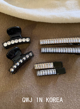 韩国进口边夹香槟金色白色仿水晶闪闪发夹闪耀顶夹抓夹刘海鸭嘴夹