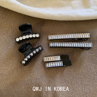 韩国进口边夹香槟金色白色仿水晶闪闪发夹闪耀顶夹抓夹刘海鸭嘴夹