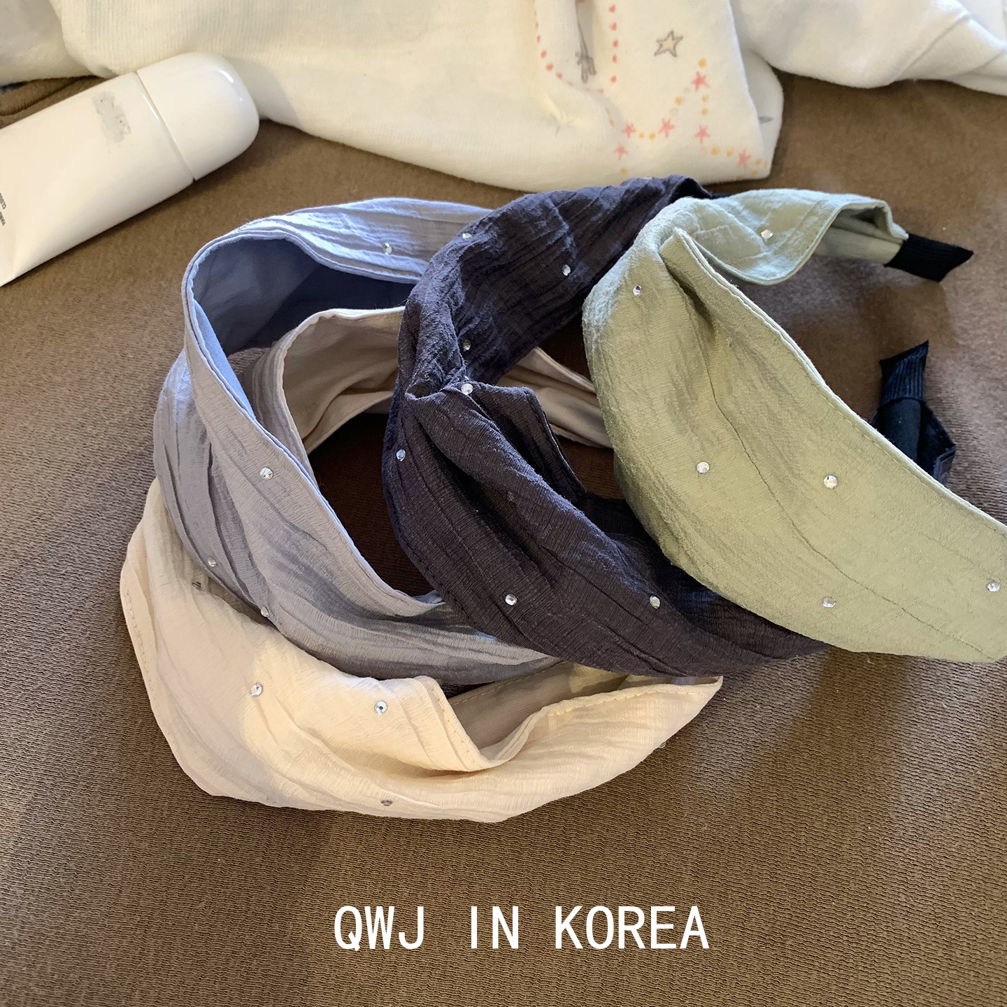 韩国进口高级满天星烫钻棉麻发箍