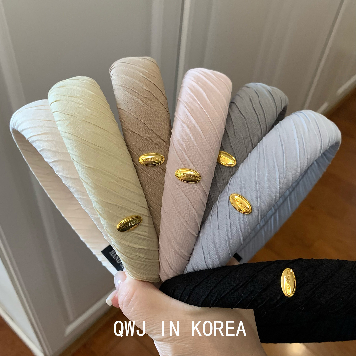 韩国进口发箍纯色皱皱纹路雪纺金标头箍温柔气质高颅顶海绵发卡