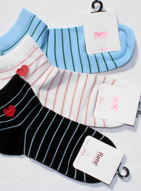 rime韵魅舒适横条女短袜学院风桃心四季短筒袜1Q33492BBS