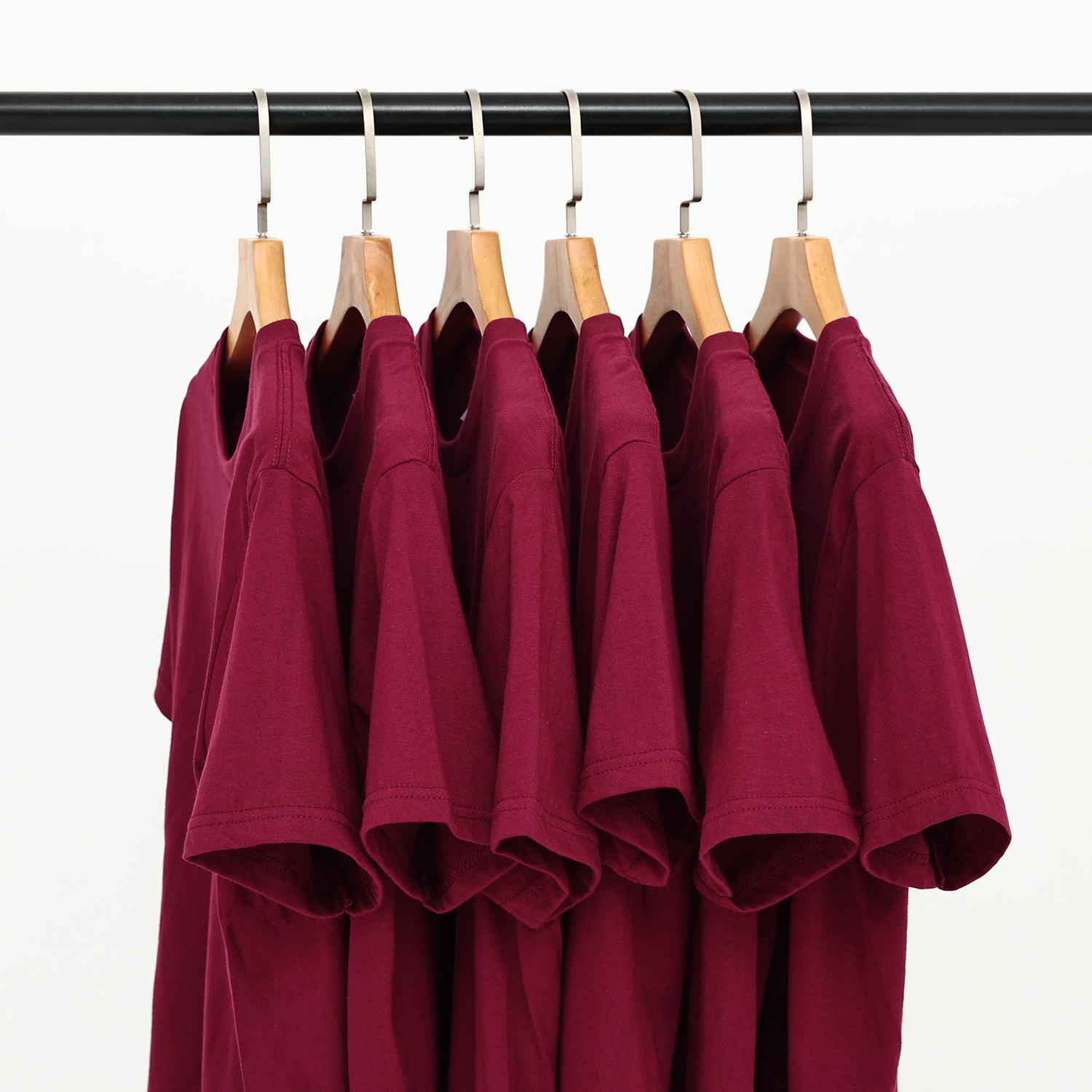 酒红色栗色重磅纯棉短袖圆领T恤男女纯色全棉白T宽松