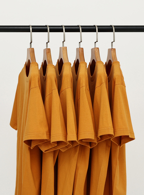 国潮复古风姜黄色重磅白T纯棉短袖圆领t恤厚实不透男女全棉打底衫