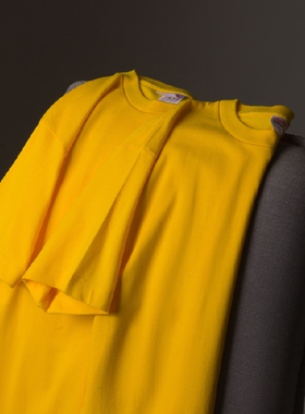 【小小白】黄色重磅加厚纯棉纯色短袖圆领t恤男女情侣打底衫定制