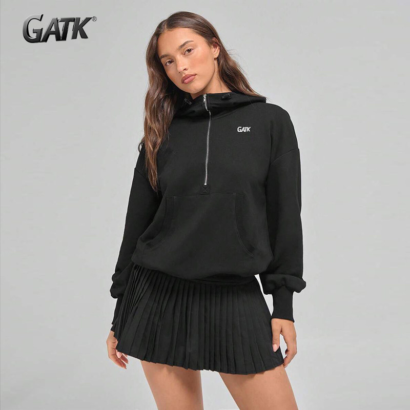 GATK 美式复古半拉链连帽衫秋冬季女士运动宽松长袖上衣外套