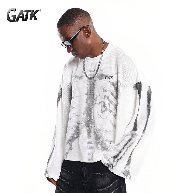 GATK 美式复古高街涂鸦字母印花短袖T恤街头潮牌秋季男士宽松上衣