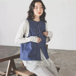 niko家日系马甲女2026春夏新款 百搭马夹系带蝴蝶结毛边牛仔背心