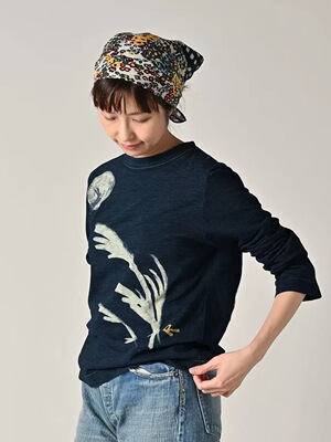 日系26年新款打底衫 45R纯棉圆领刺绣印花休闲长袖时尚上衣T恤女