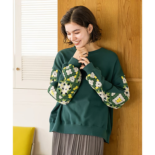 niko 日系彩色编织袖长袖卫衣女 圆领时尚套头宽松外套 日系上衣