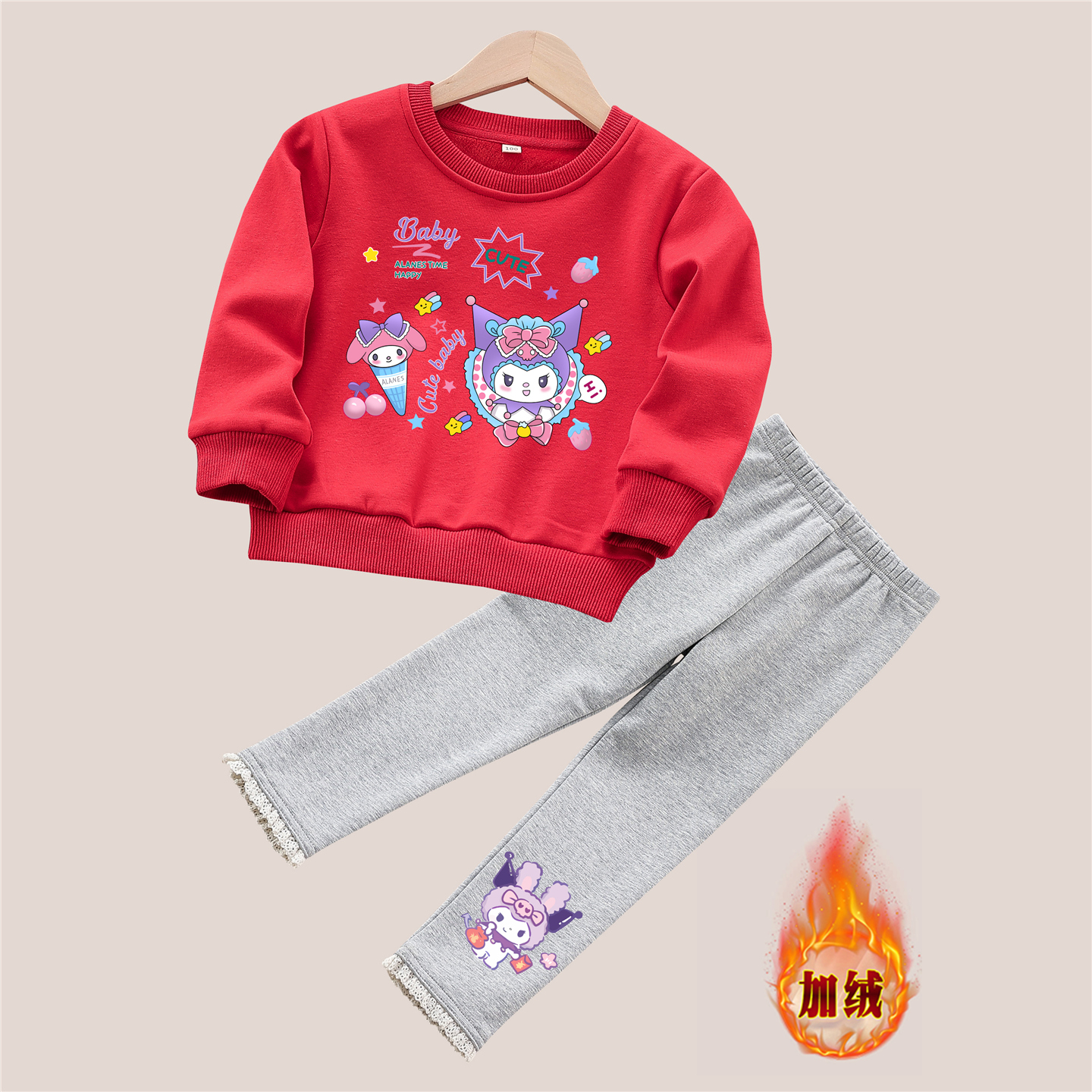 女童新年衣服2026新款加绒套装