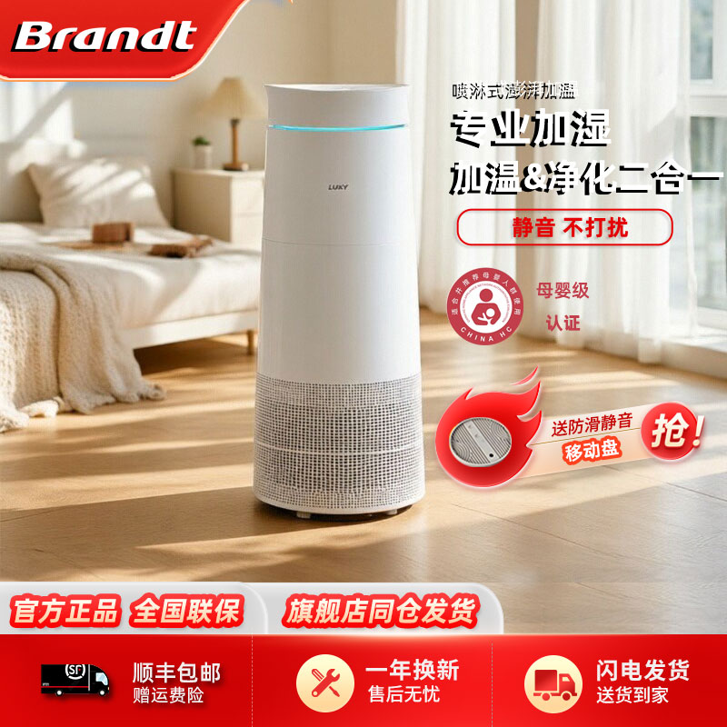 Brandt白朗无雾加湿器家用静音母婴卧室空气净化抑菌一体大加湿量