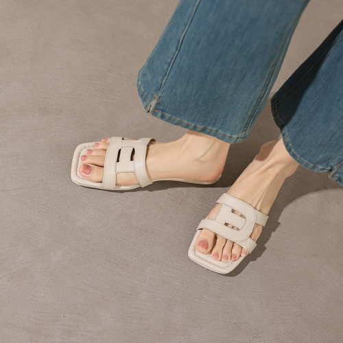 夏季新一字拖H扣方头平底软底女