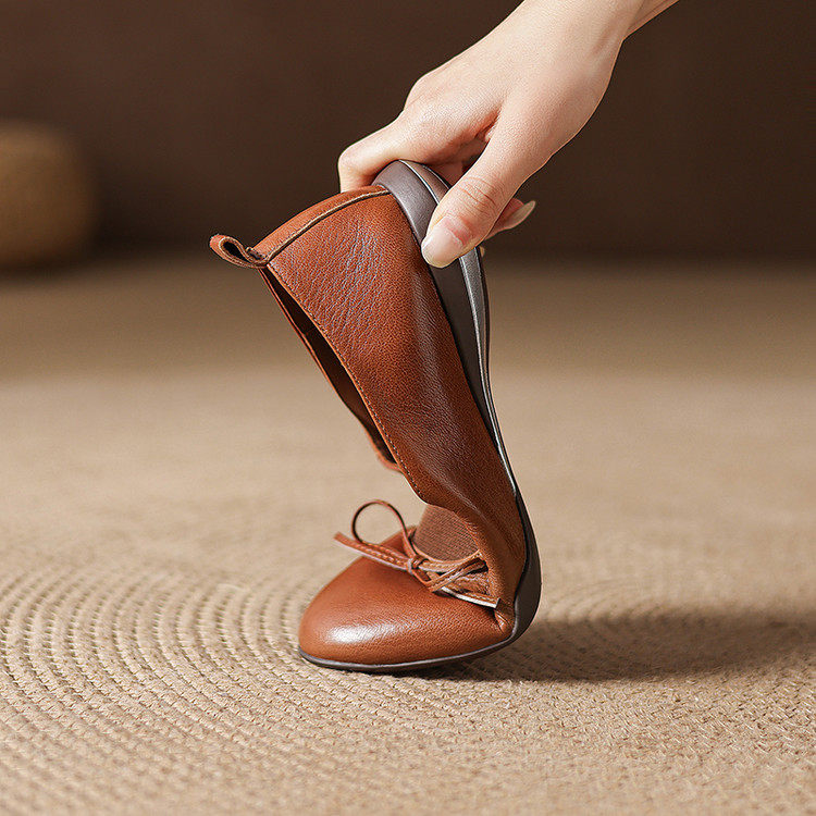 法式复古蝴蝶结浅口单鞋女休闲平底圆头软底奶奶鞋真皮文艺乐福鞋,女鞋,浅口单鞋,淘宝优惠券,粉丝福利购,淘宝优惠卷