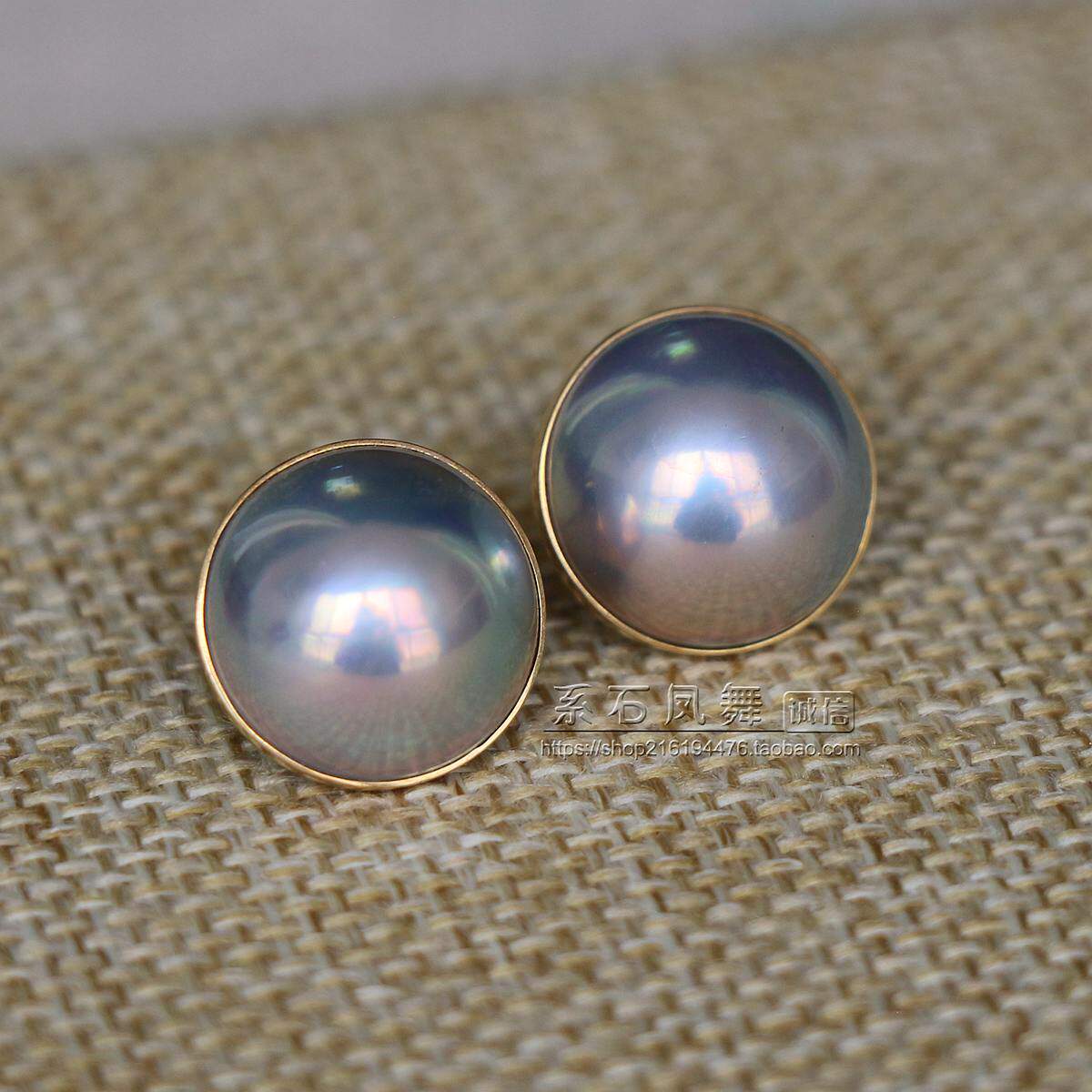 【系石苑原创设计】天然马贝海水珍珠18K金镶嵌饱满圆润气质耳钉