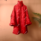 25283款 素女馆素色兔毛毛领高领汉服棉服