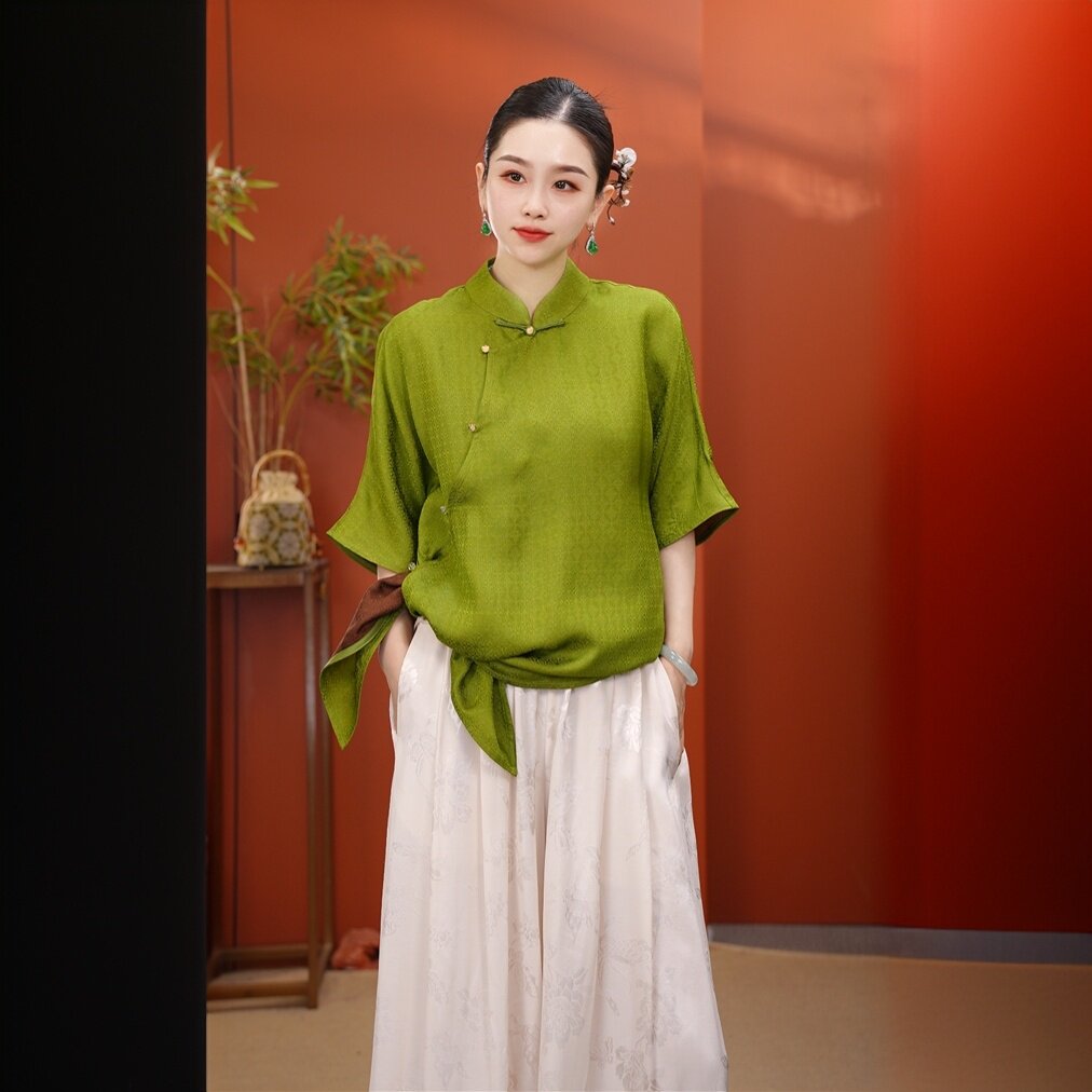 26414素女馆夏季新款女款中式国风立领斜襟上衣