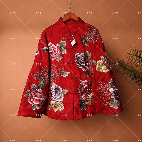 25308素女馆新款前后满绣对襟棉服