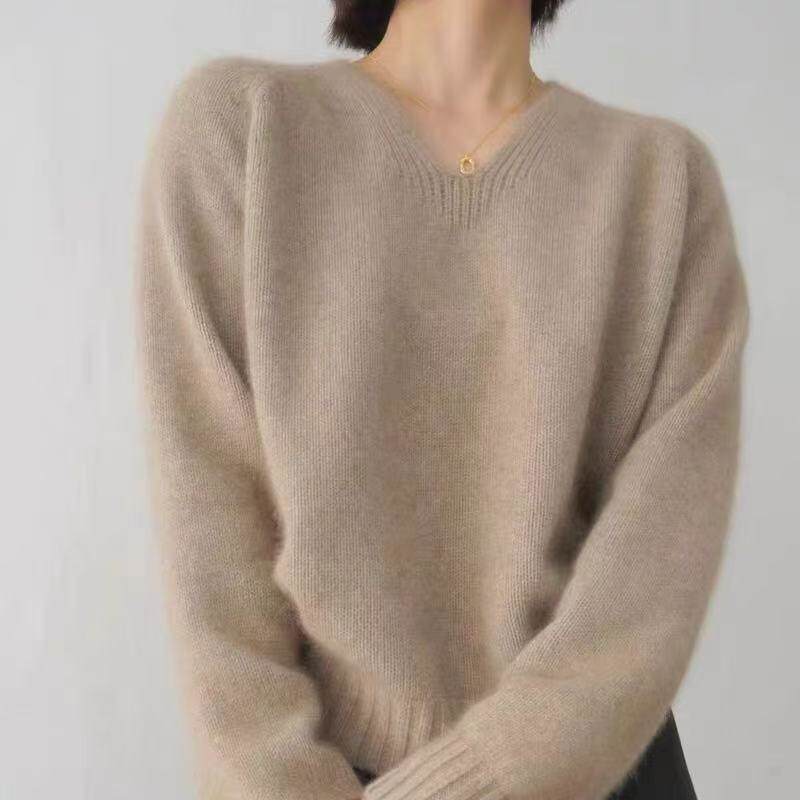 秋冬新款100%纯羊毛衫女士V领套头毛衣高级感洋气百搭打底针织衫