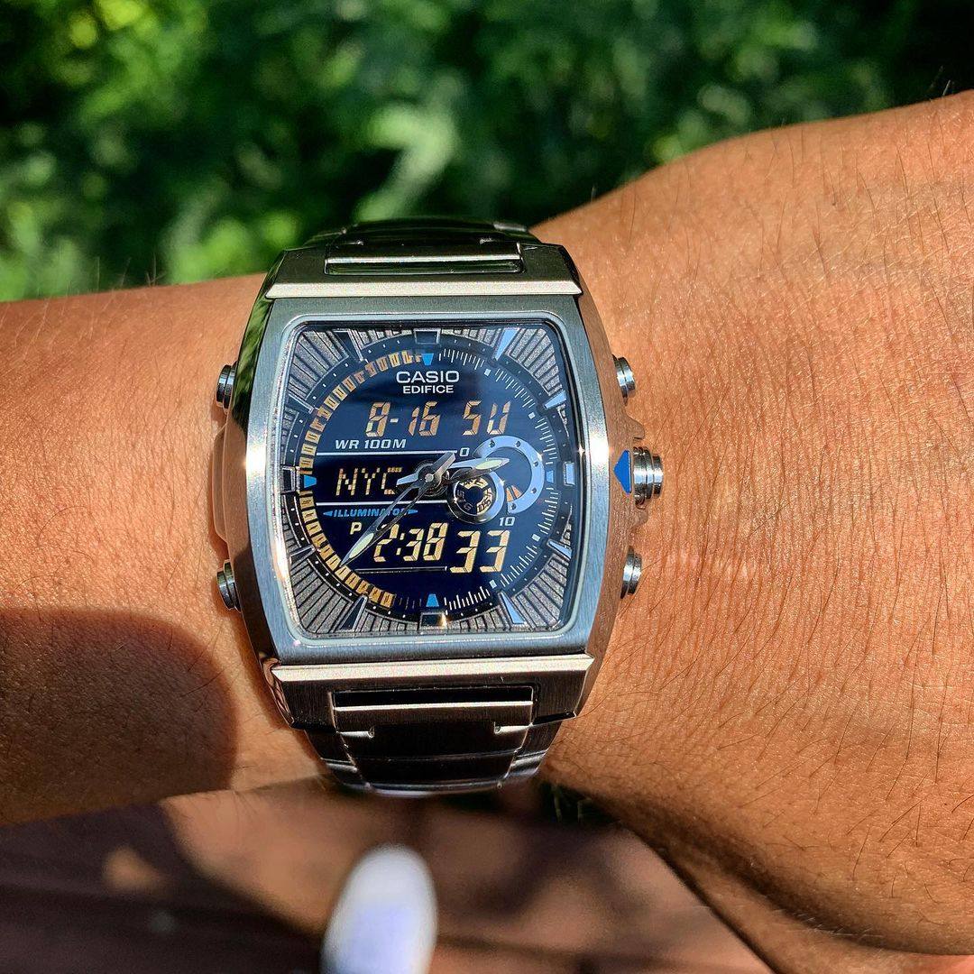 正品casio卡西欧男表edifice多功能酒桶形双显防水手表efa120d-1a