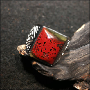 桂林鸡血玉 大红袍戒指罗家塘精品 925银包玉戒面镶嵌 男款孤品戒