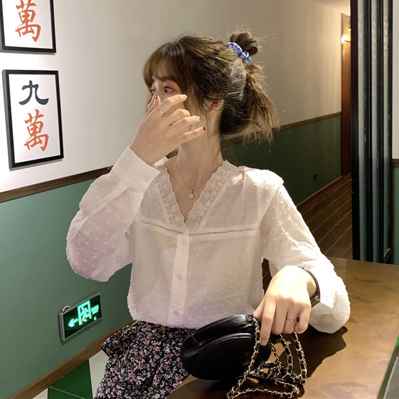 夏季2020新款甜美温柔风镂空蕾丝花边V领宽松气质长袖衬衫上衣女|msdalam kategori Butik wanita / wanita, shirt - dari Buy2taobao.com untuk memberikan perkhidmatan ejen Taobao profesional membeli