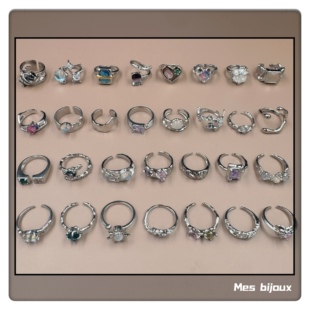 Bijoux 百搭镶嵌开口食指女戒指 小众设计感不规则纹理ins银色时尚