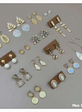 欧美订单库存白色透明天然贝母水晶个性小众夏季清冷耳钉耳环耳夹