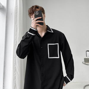 QS028*大口袋青春纯色学院风DKJK宽松版男长袖衬衫P55图片