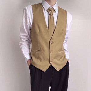 QS806*卡其色个性领带装饰V领马甲外套KTV演出服潮马甲P55，男装背心/马甲，星座717A