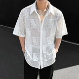 QS100*男镂空透气小众宽松短袖衬衫P60，男装衬衫，星座717A