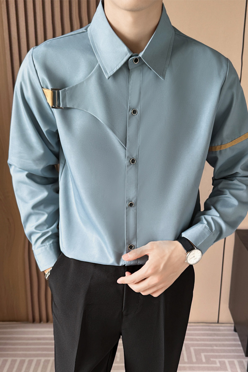 LT150*男秋季撞色个性小众设计工作服KTV夜店服务生衬衫工装P55,男装衬衫,星座717A