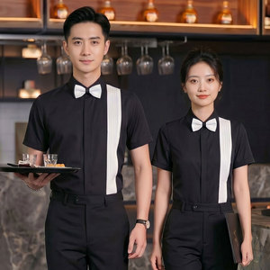 GZ147*褶皱法式黑色男女同款夜店酒吧KTV短袖衬衫工作服送领结P45图片
